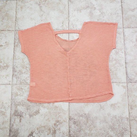 Apricot Cropped Halterneck Halter Top Open Knit Oversized Sleeveless Shirt Sz XL - Picture 4 of 8